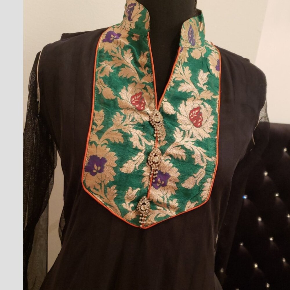 Gorgeous Black Anarkali With Net Long Sleeve - image 2